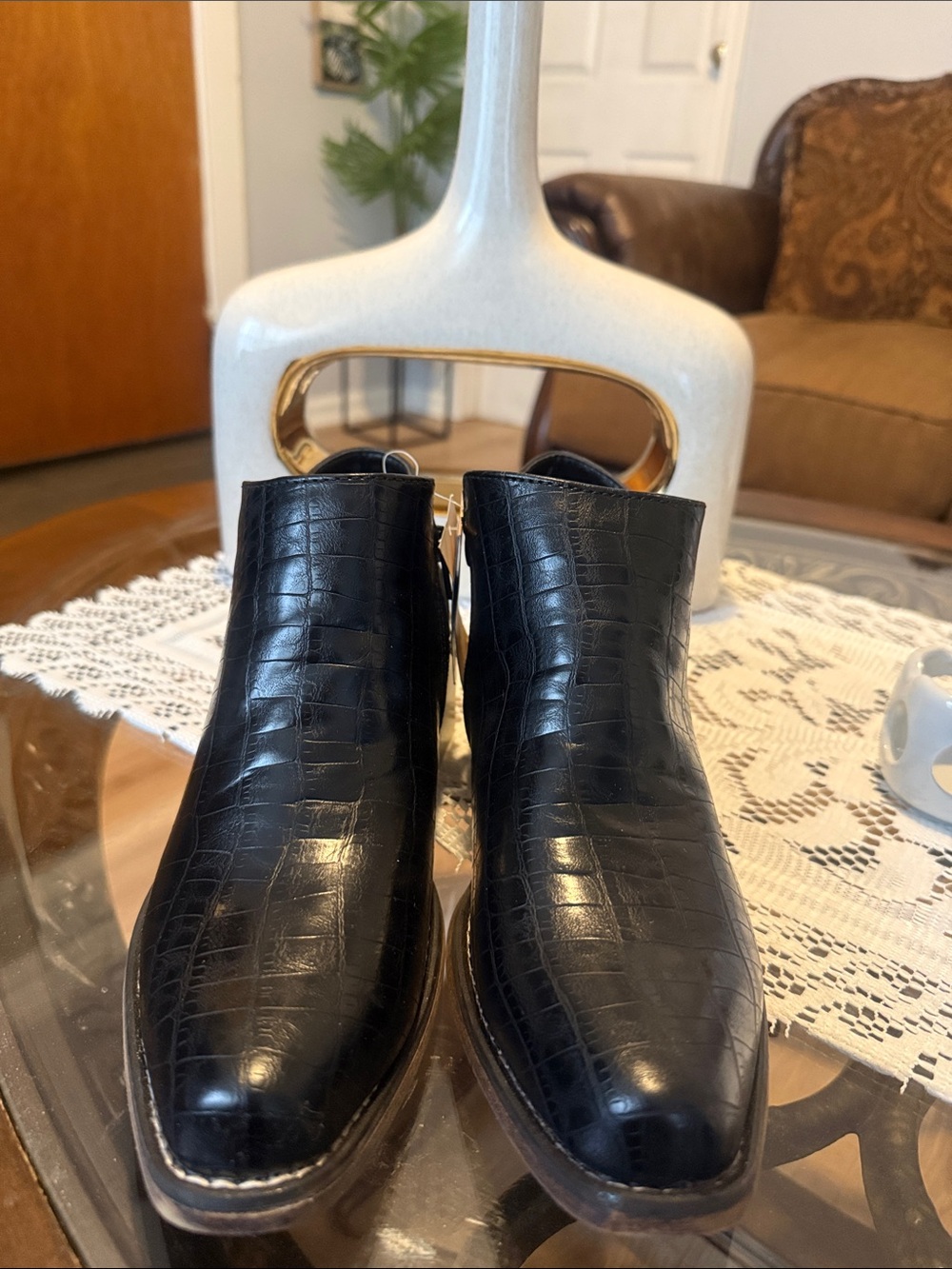 Roper women black faux leather caiman Sofia fashion boots